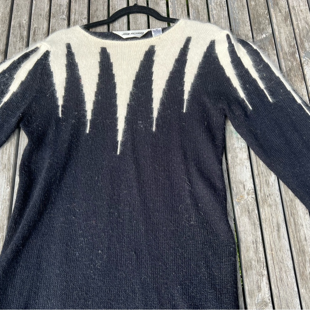 Chic Black and Cream Angora Sweater Dress